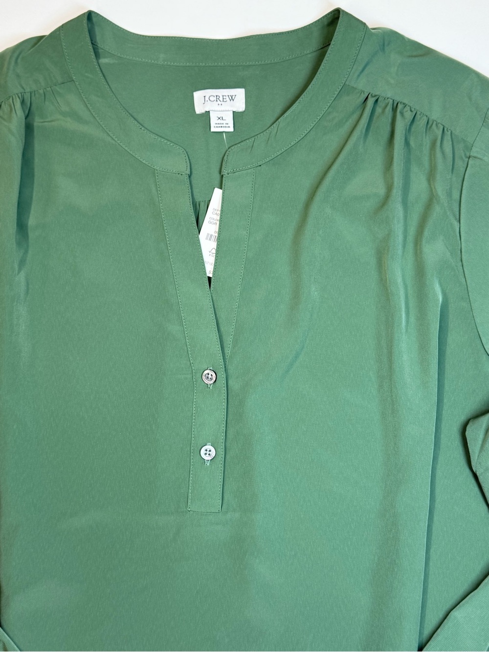 J. Crew Sage Green Popover Blouse XL NWT Lightweight Long Sleeve Top - Picture 4 of 10